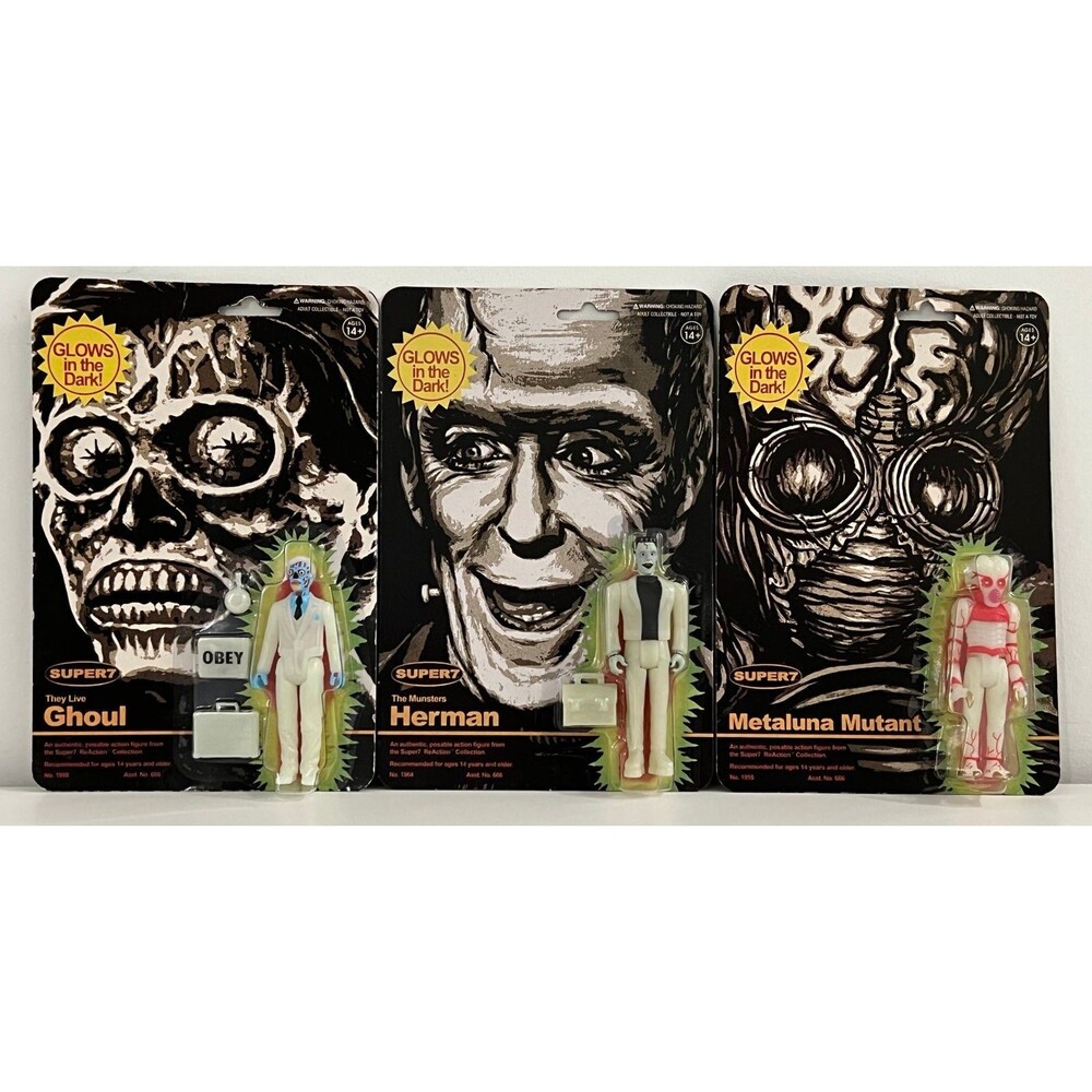 Super7 ReAction Collection Lot of 3 Glow In The Dark Figures 2023